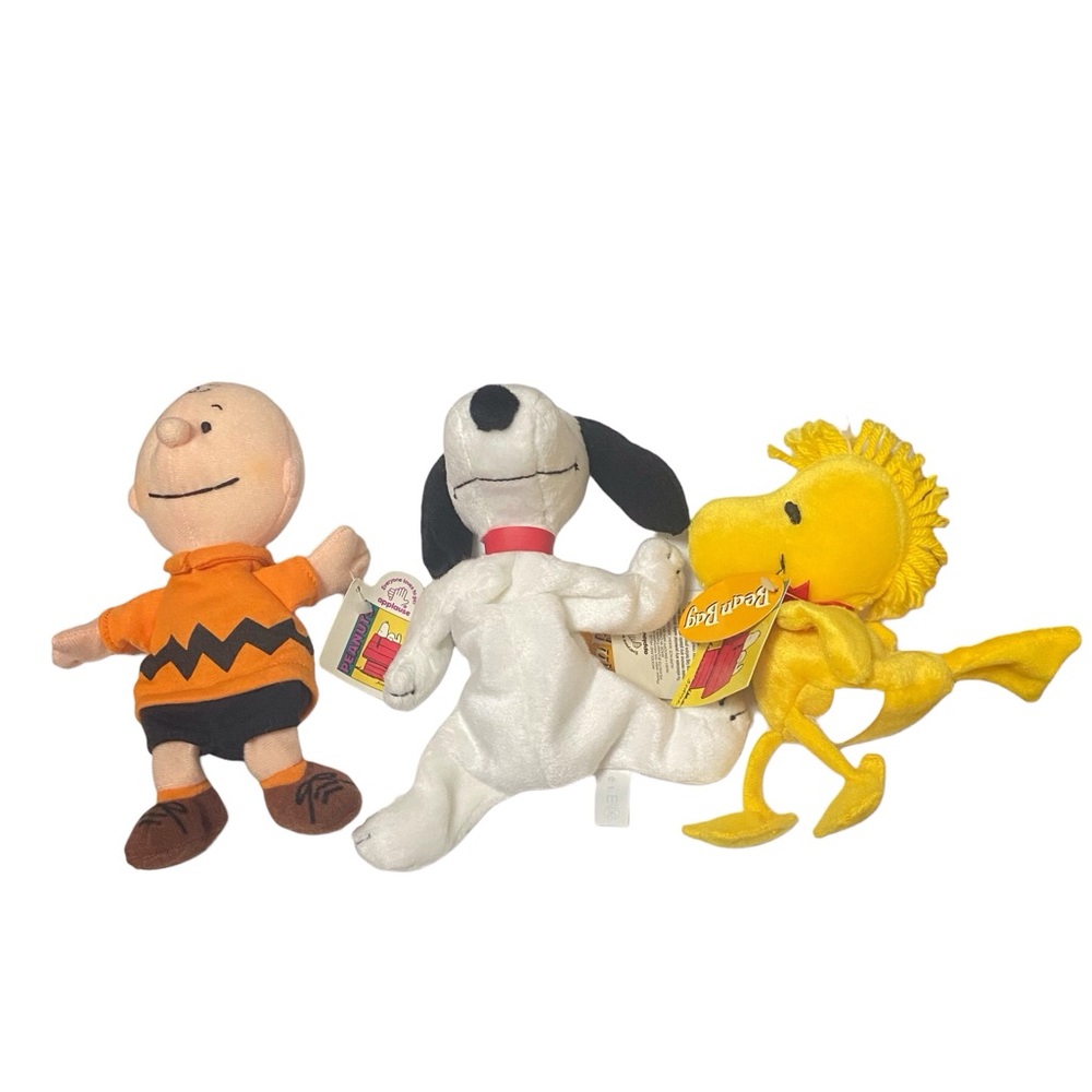 Vintage 90’s Applause Peanuts Bean Bag Set of 3 Plush Stuffed Toys